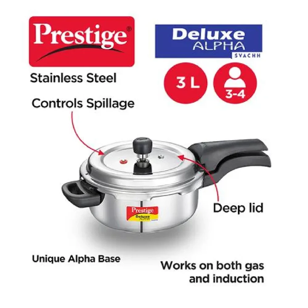 Prestige Deluxe Alpha Svachh Stainless Steel Spillage Control Pressure Cooker - Silver, 3 l-2.webp